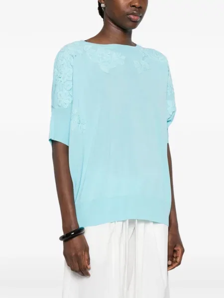 Top Ermanno Firenze w kwiatki koronkowy czarny