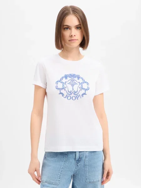 T-shirt o kroju regular fit z obszyciem z kamieni stras model Tulya' Joop! biała
