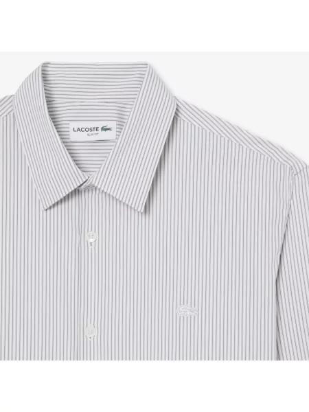Lacoste Koszula Slim Fit W Paski Z Elastycznej Popeliny biały