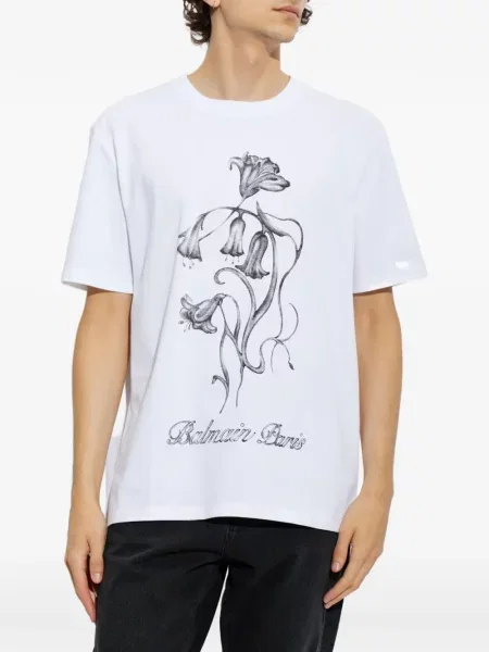 Tricou Balmain cu model floral cu imagine alb
