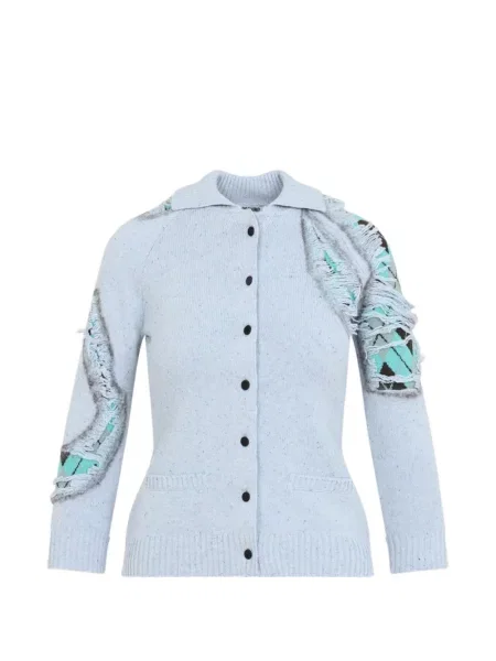 Cardigan Moschino zdrențuiți cu model argyle albastru