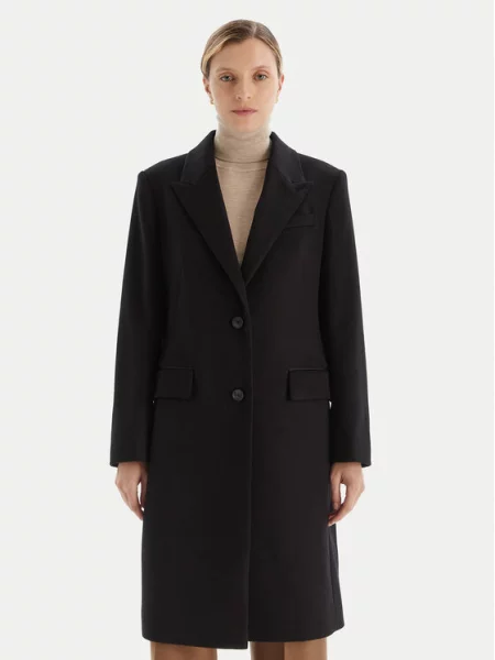 Шерстяное пальто Boss черное