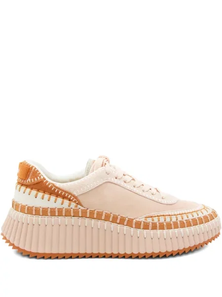Sneakerși Chloé cu șireturi cu platformă din dantelă roz