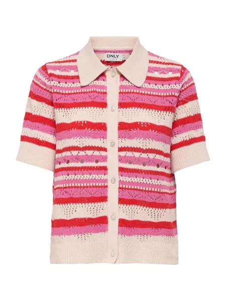 ONLY Geacă tricotată ONLLULA crem / roz închis roșu
