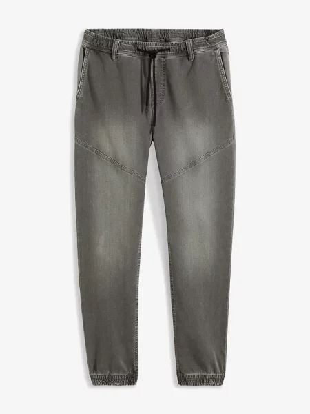 Dżinsy ze stretchem i gumką w talii Regular Fit Straight szare