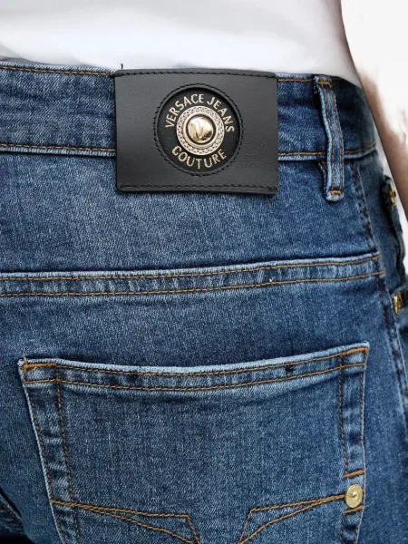 Blugi Versace Jeans Couture cu autograf albastru