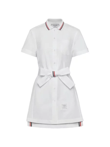 Rochie tip cămașă Thom Browne cu funde din poplin alb