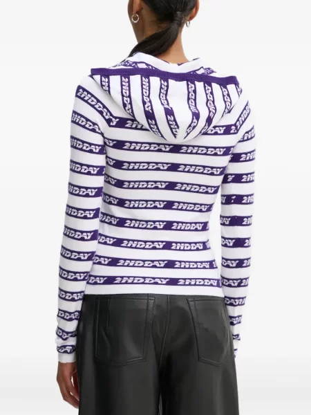 Prugasti džemper Day Birger Et Mikkelsen s kapuljačom bijela