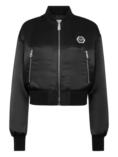Geacă bomber Philipp Plein din satin negru