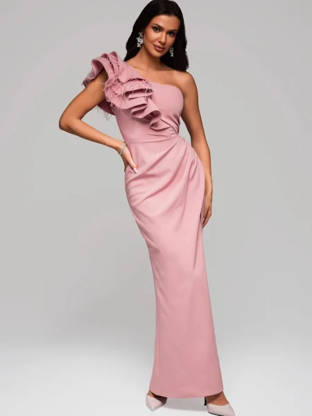 Къс костюм мини рокля Edoti розово