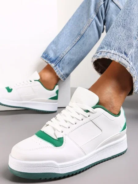Sneakerși Alb-Verzi cu Perforații pe Vârf și Inserții pe Călcâi Favisi alb