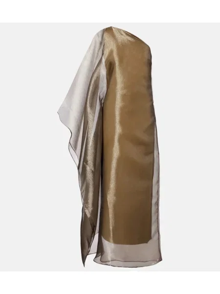 Maksi sukienka maxi Taller Marmo na jednym ramieniu garniturowa beżowa