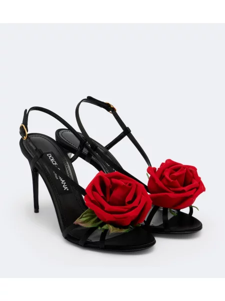 Sandale Dolce&gabbana din satin cu model floral cu aplicații negru