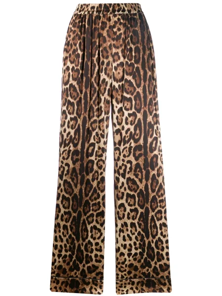 Pantaloni Dolce & Gabbana cu imagine cu model leopard de mătase bej