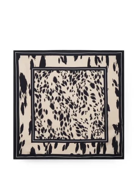 Fular Anine Bing cu perle cu model leopard alb