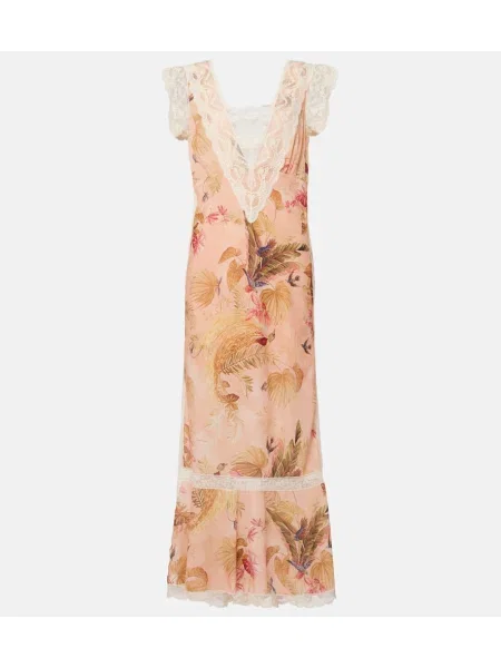 Rochie midi Zimmermann cu model floral până la genunchi de costum roz