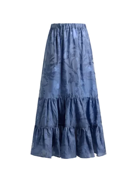 Fusta maxi Etro de mătase cu model floral albastru