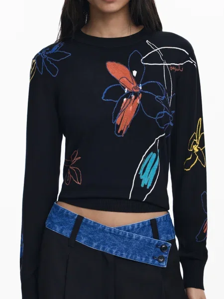 Sweter Desigual z długim rękawem czarny