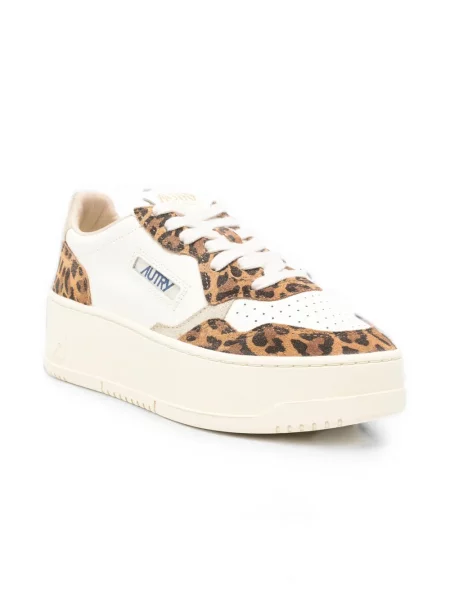 Sneakerși Autry din piele cu imagine cu model leopard alb