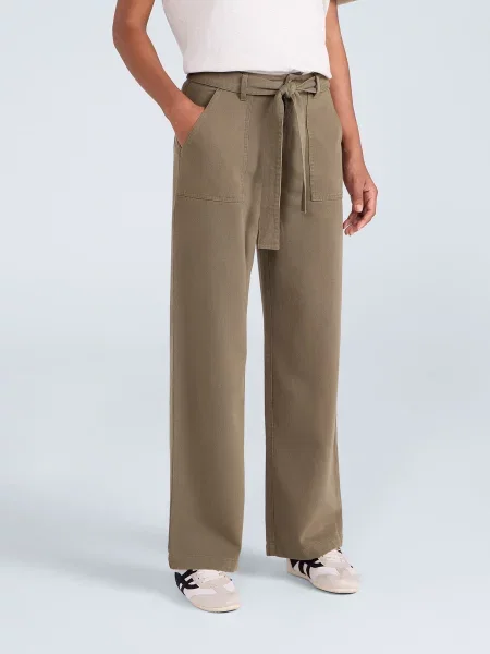 Spodnie z wysokim stanem i prostymi nogawkami Green zielone