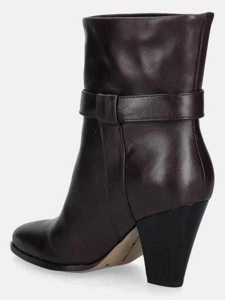 Kožené kotníkové boty Tommy Hilfiger TH T-STRAP LEATHER POINTY BOOTIE na hnědá
