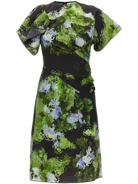 Rochie Victoria Beckham cu model floral cu imagine de costum verde