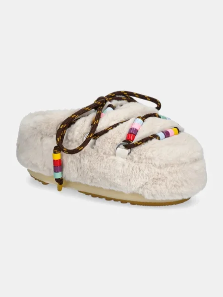 Pantofle Moon Boot MB MULE FAUX FUR BEADS béžová