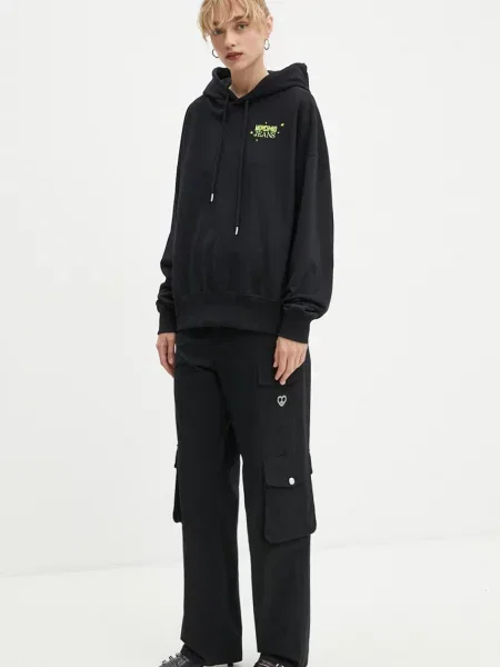 Moschino Jeans bluza z kapturem z nadrukiem czarny