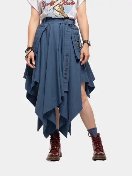 Спідниця міді Авіація Галичини джинс бавовна/поліестер/еластан