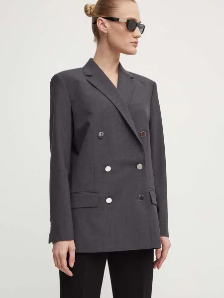 Вовняний піджак Theory двобортний меланж сірий