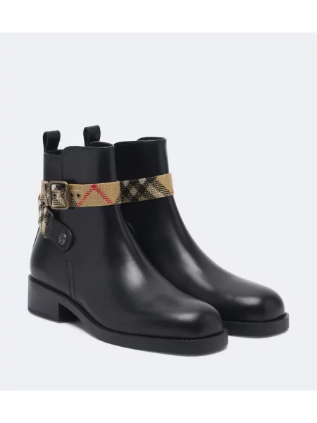 Cizme scurte Burberry din piele în carouri negru