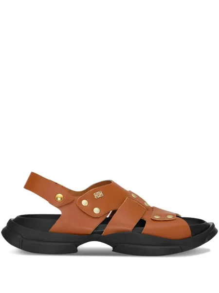 Sandály Ganni bez podpatku se cvočky hnědé