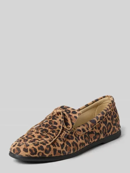 Mokasyny ze skóry we wzór na całej powierzchni model MOCCASINS VELOUR LEO' Espadrij czarne