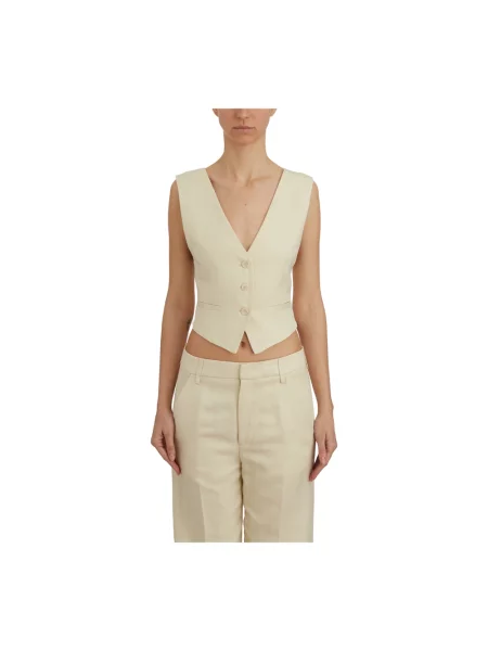 Lniana kamizelka Dondup dwurzędowa beżowa