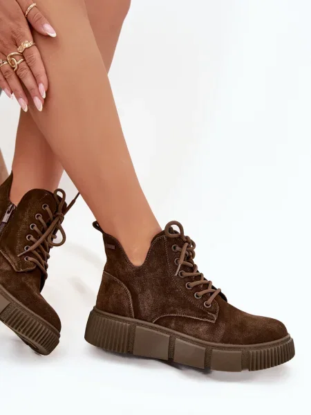 Semišové kotníkové boty Big Star Shoes na platformě hnědé