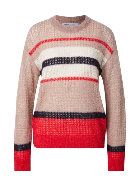 Samsøe Samsøe Sveter Sarosalia krémová / sivobéžová / jasne červená čierna