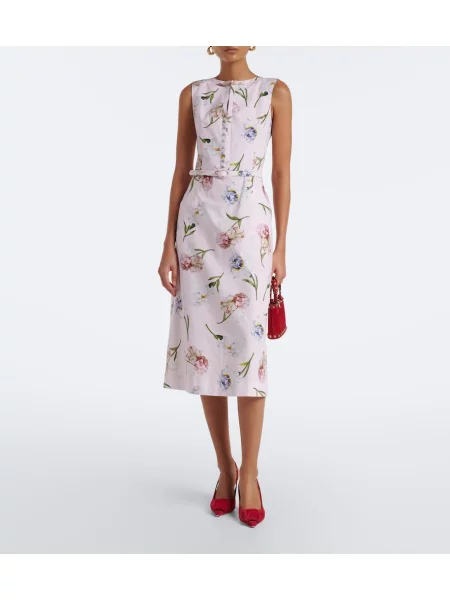 Rochie midi Oscar De La Renta cu model floral din poplin roz