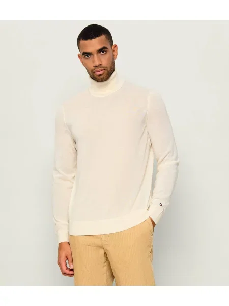 Pulover Tommy Hilfiger de lână cu guler înalt bej