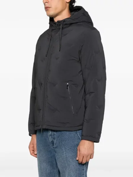 Geacă Emporio Armani cu glugă cu autograf negru
