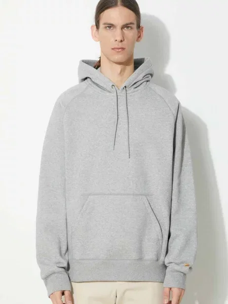 Кофта Carhartt WIP Hooded Chase Sweat з капюшоном меланж сірий