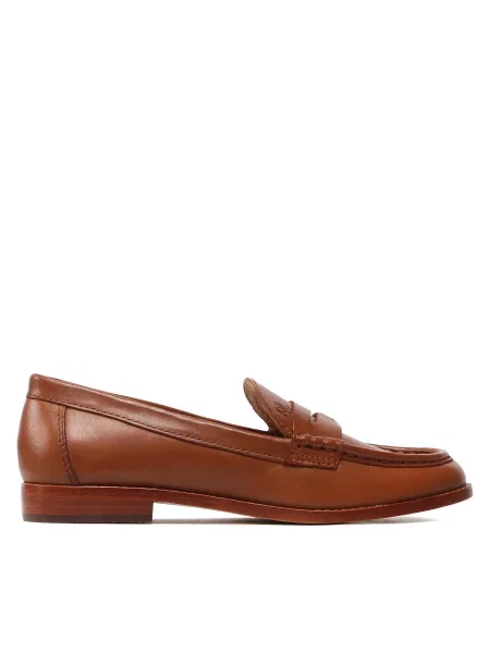 Кожени мокасини Lauren Ralph Lauren Wynnie Burnished Calf с равна подметка кафяво