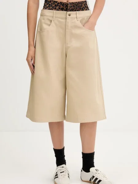 Adidas Originals szorty jeansowe Firebird Utility gładkie high waist beżowy