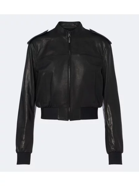 Oříznuté kožená bunda Gucci černá