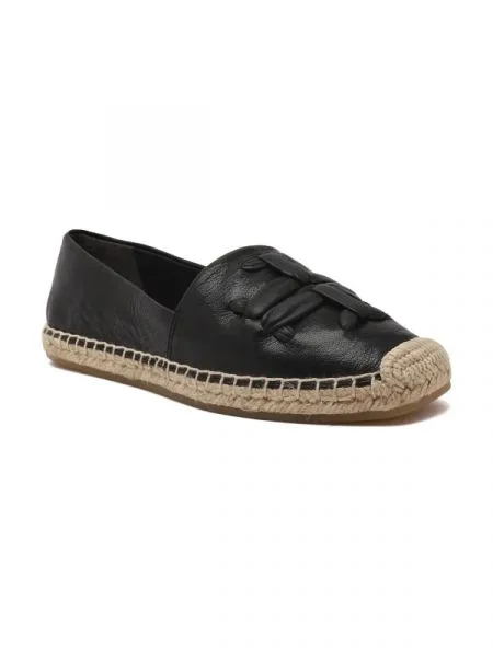TORY BURCH Bőr espadrilles cipő WOVEN DOUBLE T ALINE fekete