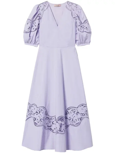 Sukienka midi Twinset ażurowa do kolan garniturowa fioletowa