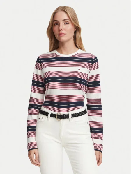 Tommy Jeans Tričko ESS námořnická modř / jasně červená bílá
