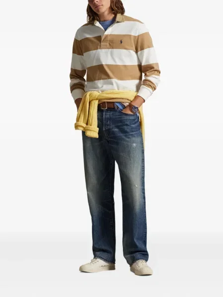 Dlouhá pruhovaná s límcem kšiltovka Polo Ralph Lauren modrá