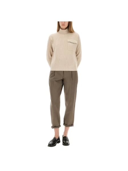 Sweter z golfem Brunello Cucinelli z kaszmiru do golfa beżowy