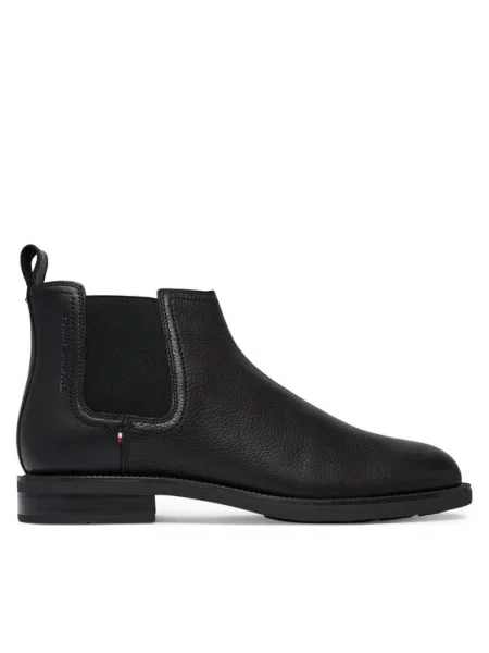 Členková obuv s elastickým prvkom Tommy Hilfiger Lth Mix Dress Hilfiger Chelsea čierna