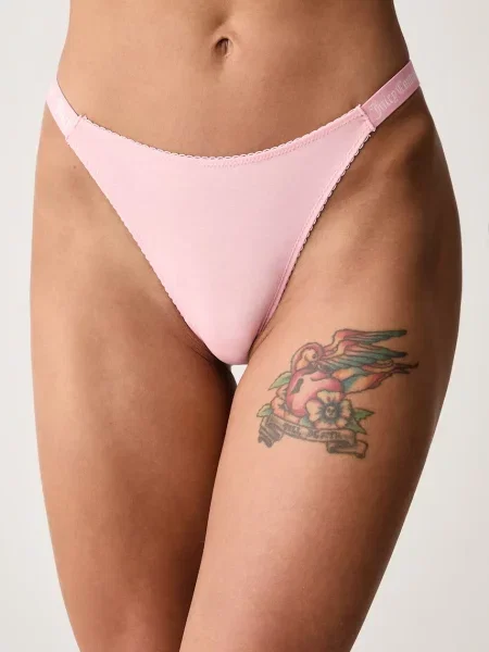 Juicy Couture tangá dámske s elastanom DEMI FEMME COTTON SCALLOPED THONG ružová